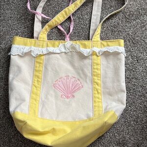 Yellow and Cream Tote Bag with Shell Design